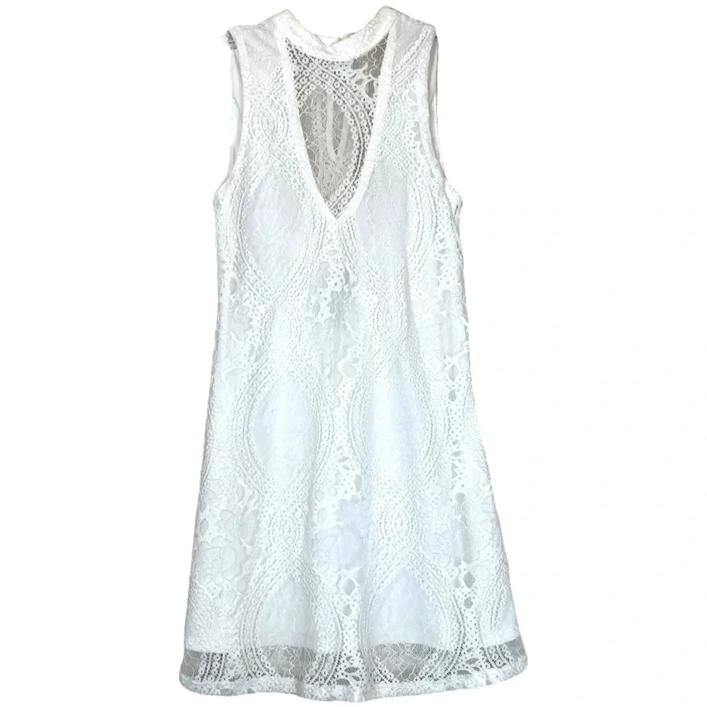 Francesca’s Trixxi White Lace High Mock Neck Shift Slip Tunic Dress size XS - Picture 4 of 7